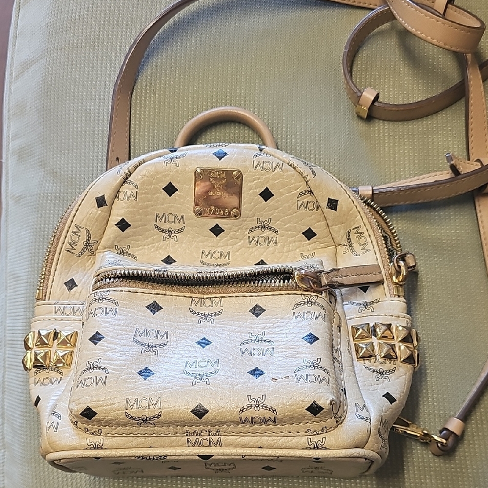 MCM Beige Studded Mini Backpack